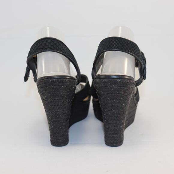 UGG Black Wedge Sandals – Size 8 Platform Heel Ankle Strap Textured Leather - Picture 2 of 6